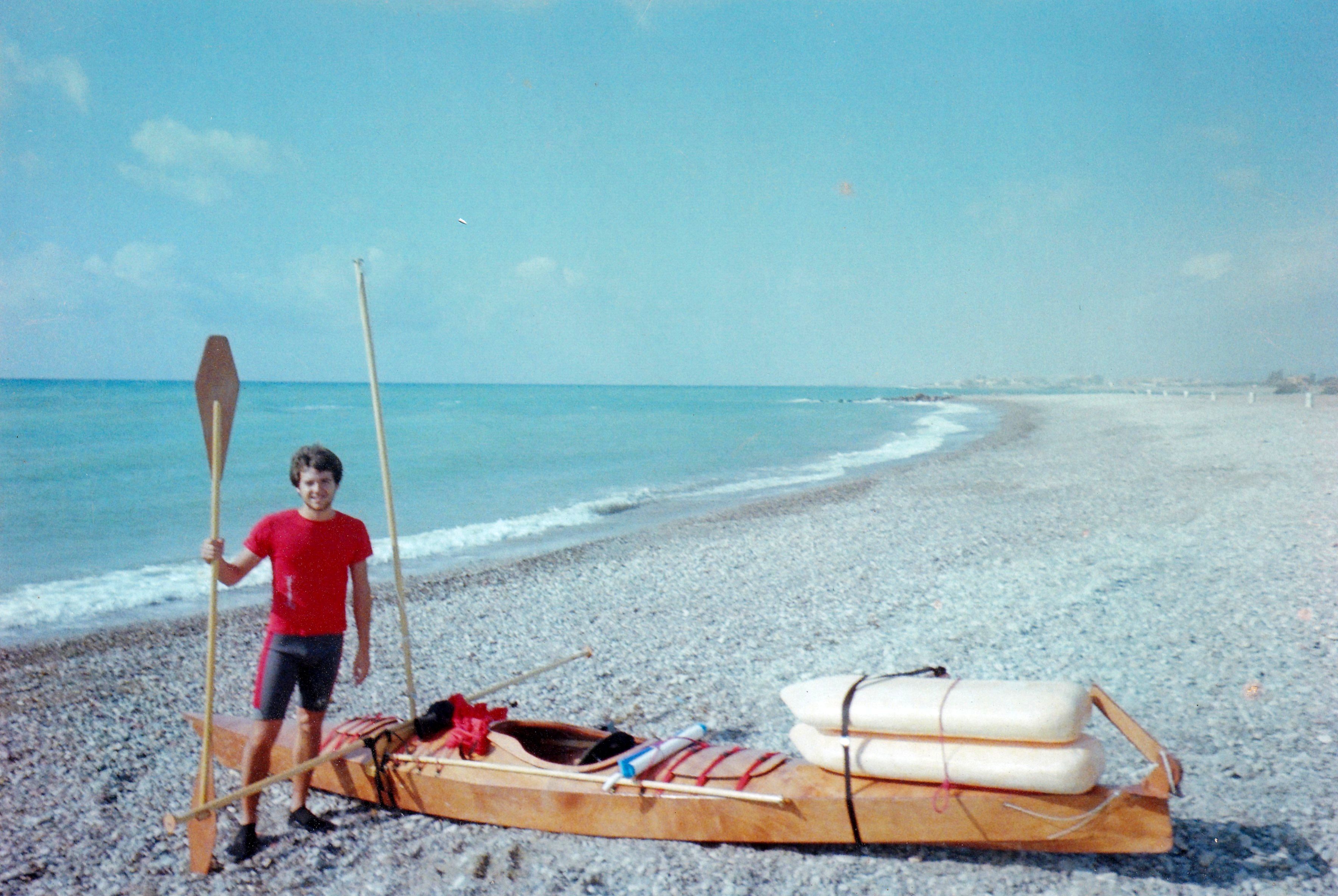 Kayak built with stitch and glue technique